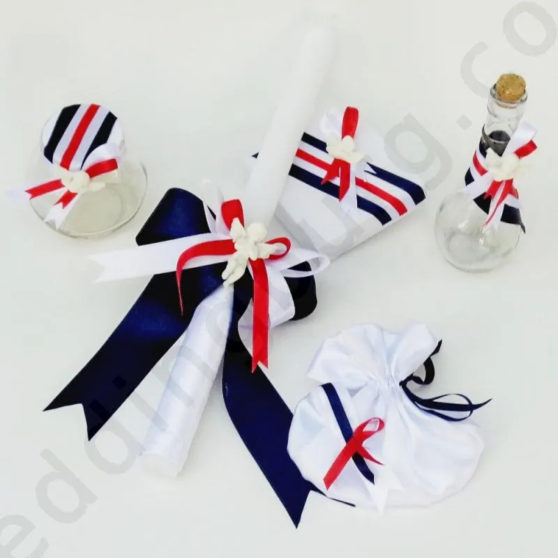 Аксесоари за кръщене в синьо и червено с ангелчета за декорация, модел KK90
