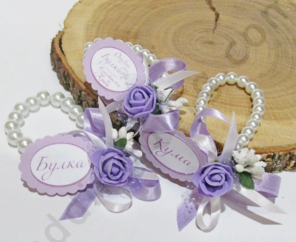 Гривни за Моминско парти на перлена гривна с декорация в лилаво, модел GB015